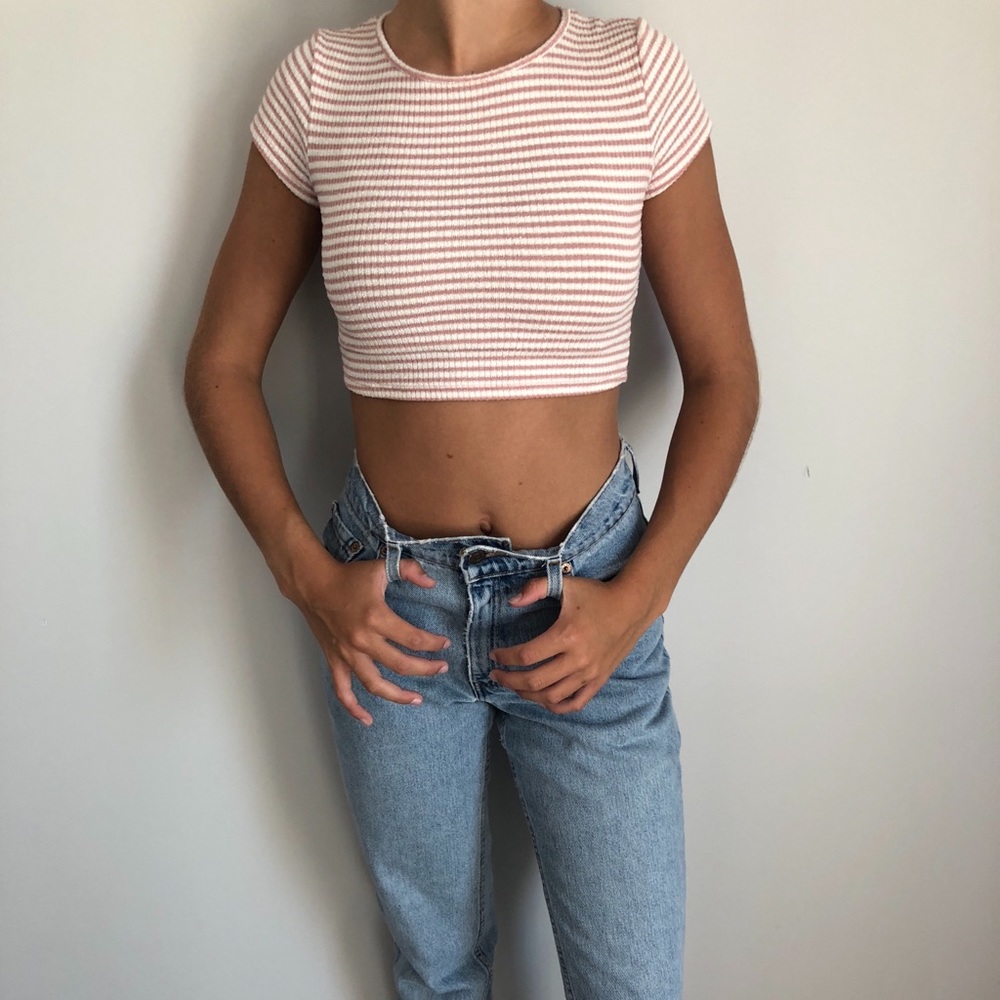 Pink + White Striped Crop Top